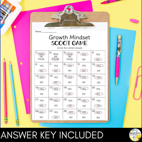 Growth Mindset Scoot Game School Counseling Game for Growth Mindset